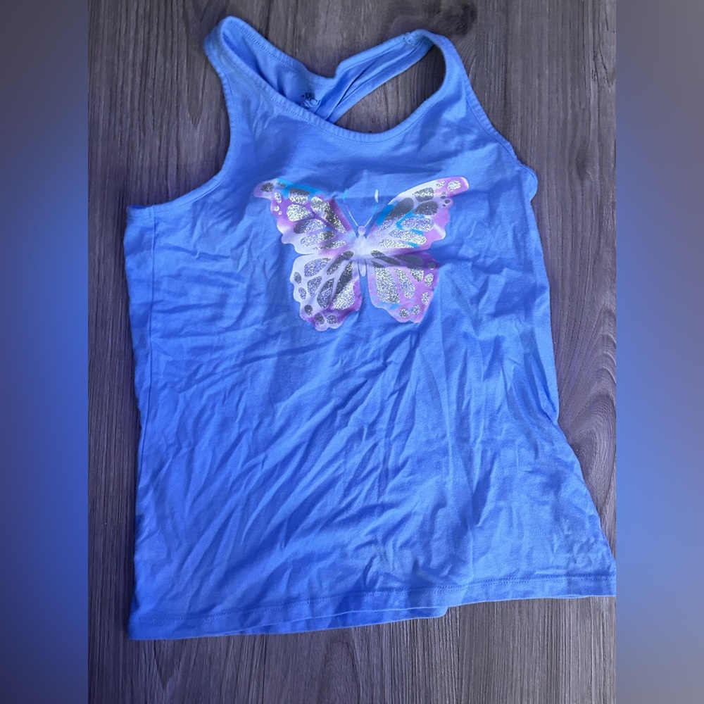 Glitter butterfly blue tank top